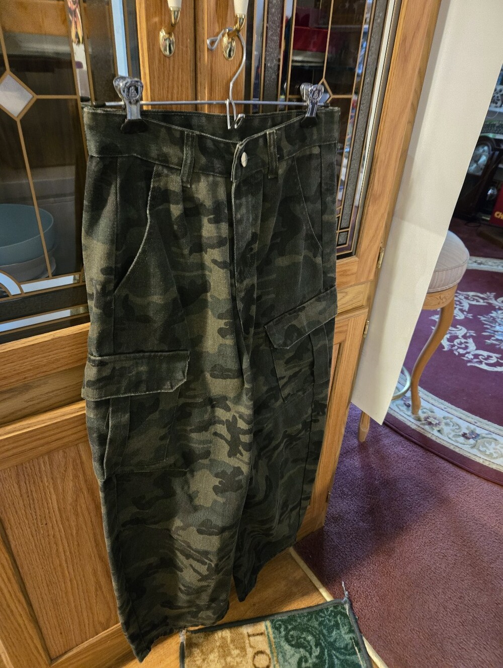 Camo Cargo Barrell Pants — Olive Green
